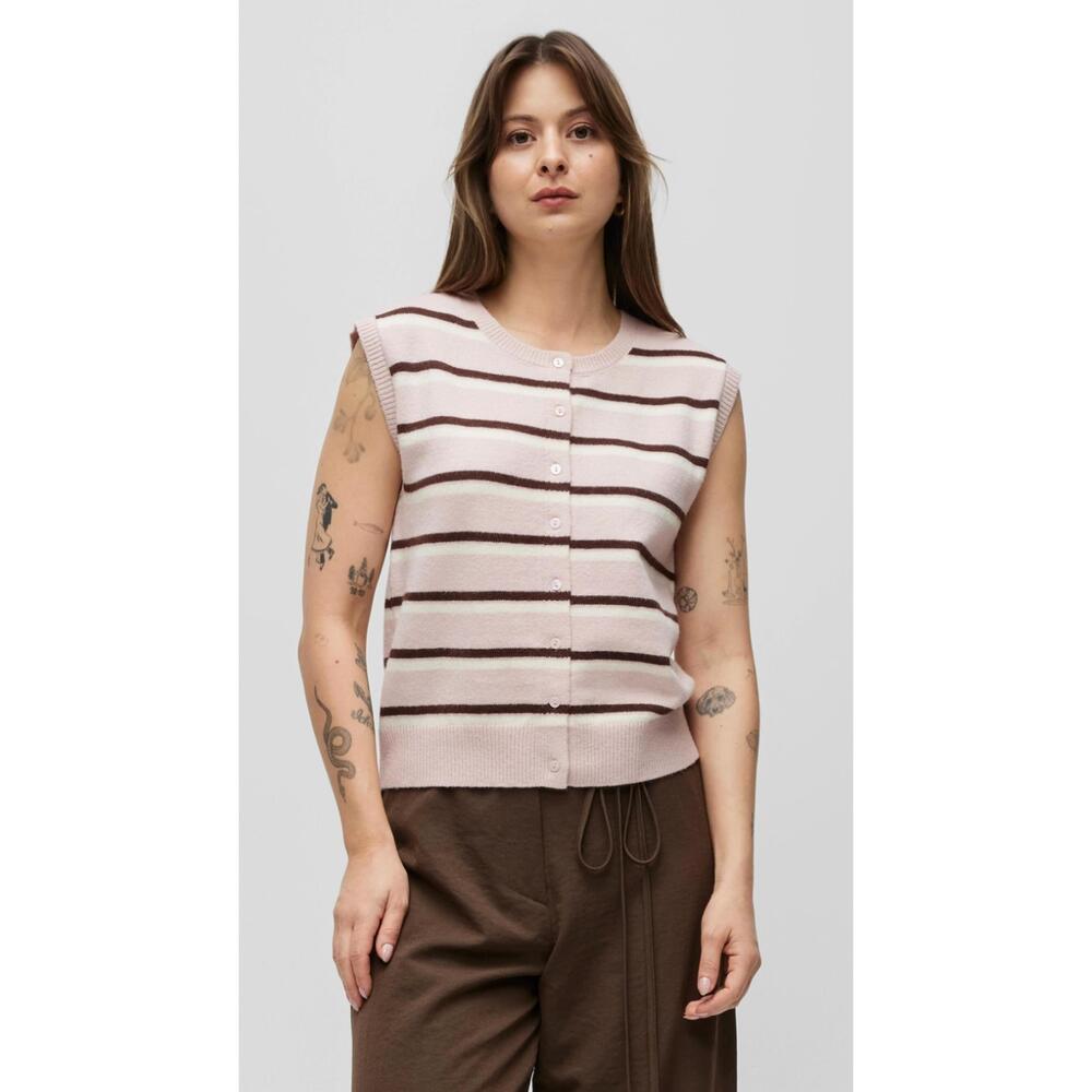 NEW ALL : ROW sleeveless cardigan top in pink/ brown/ ivory